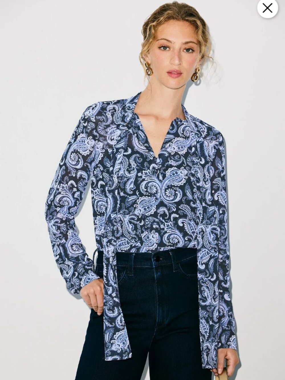 MICHAEL KORS Paisley Bow Blouse Size Large